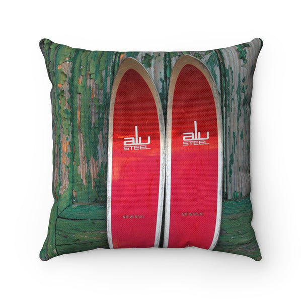 Red Vintage Skis - Throw Pillow