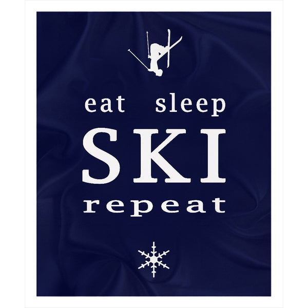 Eat Sleep SKI - Navy Blue - Throw Blanket
