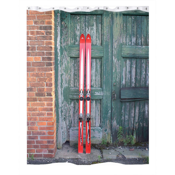 Red Skis and Green Door - Shower Curtain