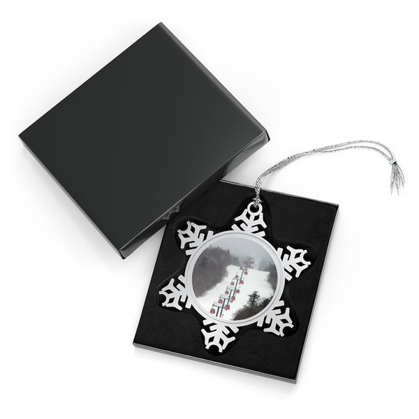 Stowe Mountain Gondola - Pewter Snowflake Skiing Ornament