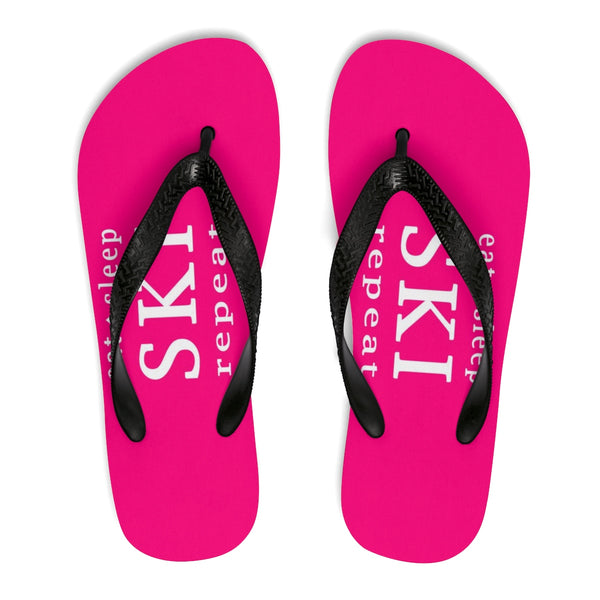 Unisex Flip-Flops - Eat, Sleep, SKI, Repeat - Pink