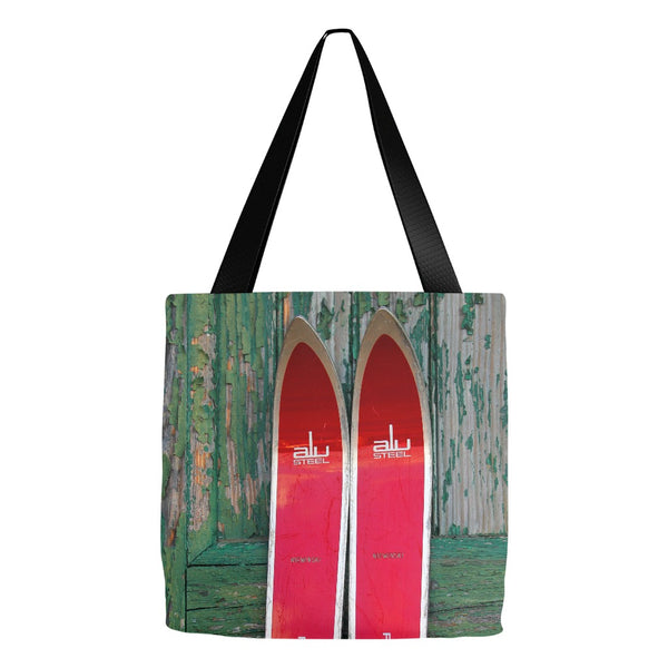 Red Vintage Skis - Tote Bag