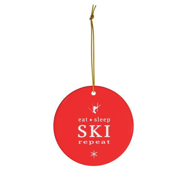 Ceramic Skiing Christmas Ornament