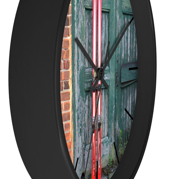 Wall Clock - Red Skis and Green Door