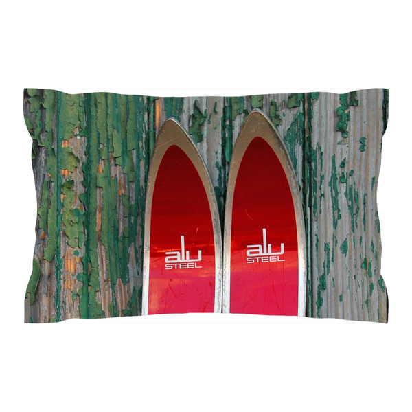 Red Vintage Skis - Pillow Sham