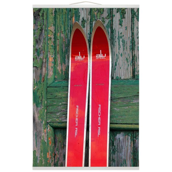 Hanging Canvas Print - Red Vintage Skis