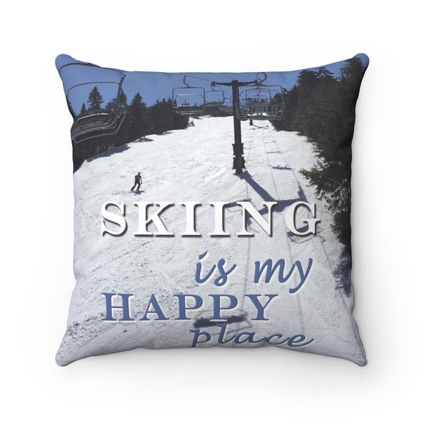 Skiing Is My Happy Place - Throw Pillow