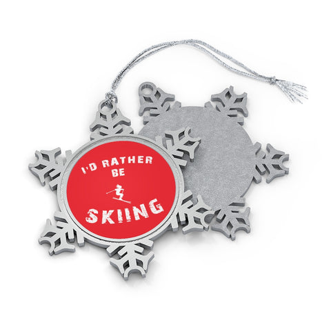 I'd rather be skiing - Pewter Snowflake Skiing Ornament
