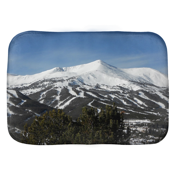 a snow covered mountain with trees in the foreground