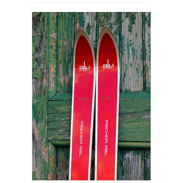 Red Vintage Skis - Poster