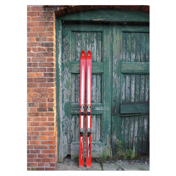 Red Skis and Green Door - Throw Blanket