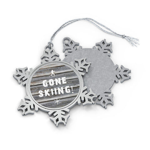 Gone Skiing - Pewter Snowflake Skiing Ornament