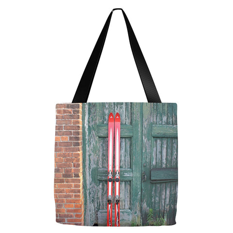Red Skis and Green Door - Tote Bag