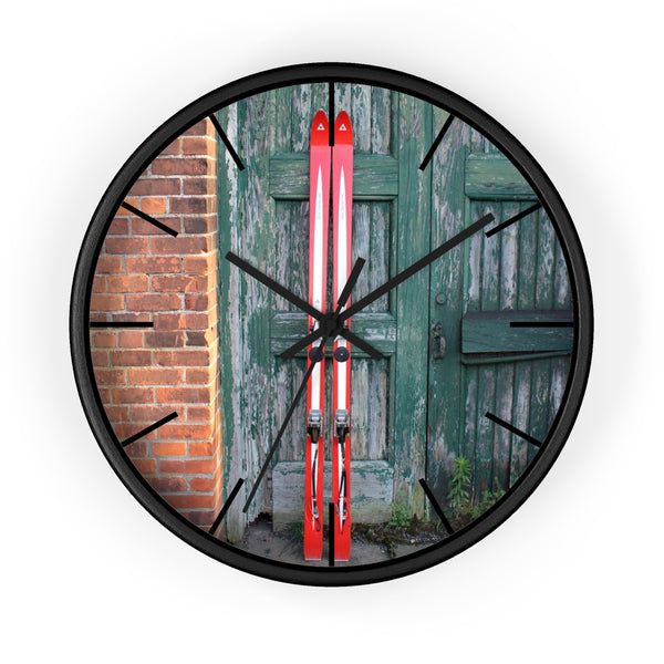 Wall Clock - Red Skis and Green Door