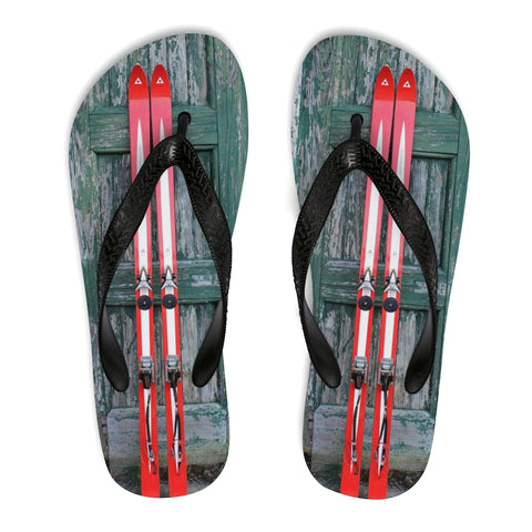 Unisex Flip-Flops - Red Skis