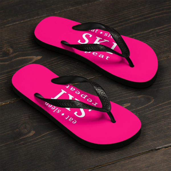 Unisex Flip-Flops - Eat, Sleep, SKI, Repeat - Pink