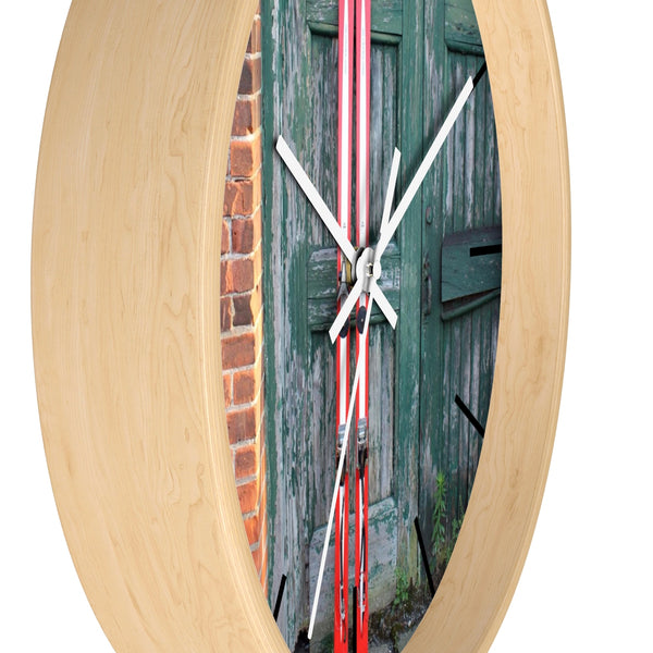 Wall Clock - Red Skis and Green Door