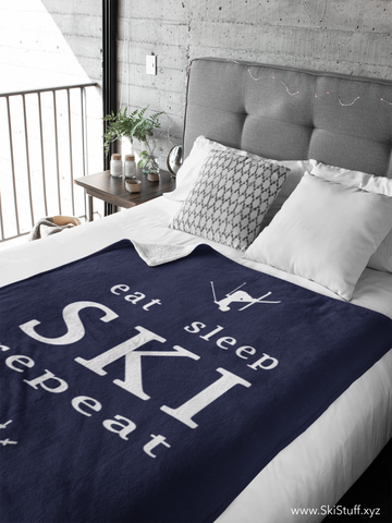 Eat Sleep SKI - Navy Blue - Throw Blanket