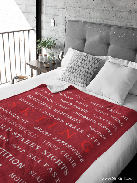 Skiing Memories Burgundy - Throw Blanket