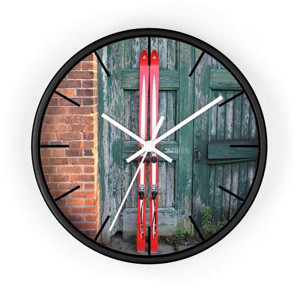 Wall Clock - Red Skis and Green Door