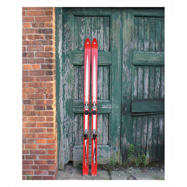 Red Skis and Green Door - Throw Blanket