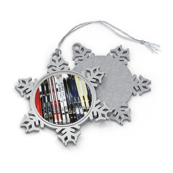 Vintage Skis - Pewter Snowflake Ornament