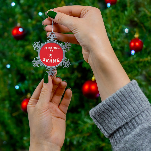 I'd rather be skiing - Pewter Snowflake Skiing Ornament