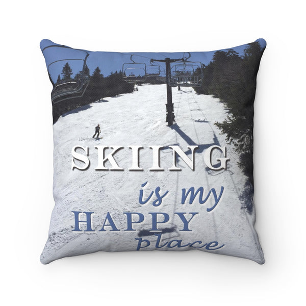 Skiing Is My Happy Place - Throw Pillow