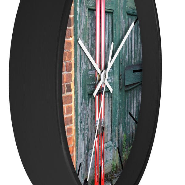 Wall Clock - Red Skis and Green Door