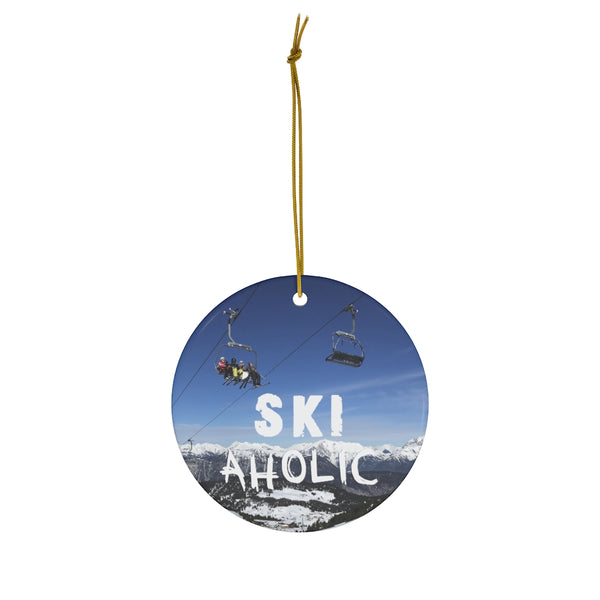Ski Aholic - Round Ceramic Ornament