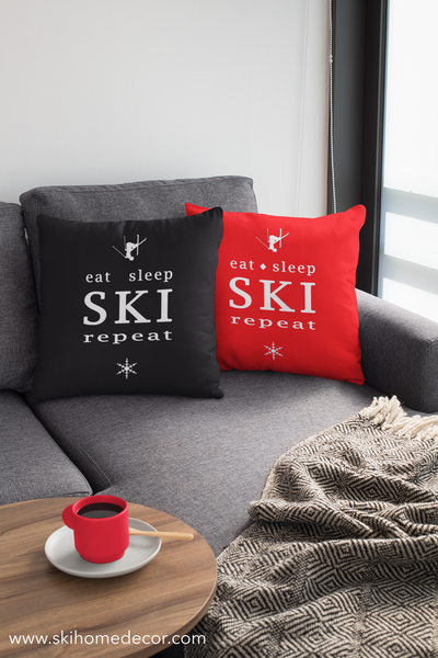 Eat Sleep Ski - Throw Pillow