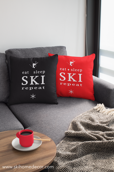 Eat Sleep SKI red - Throw Pillow