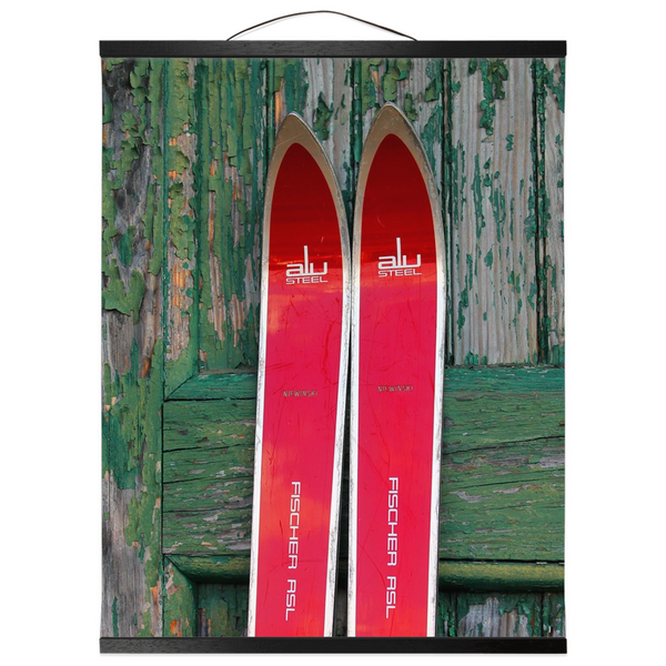 Hanging Canvas Print - Red Vintage Skis