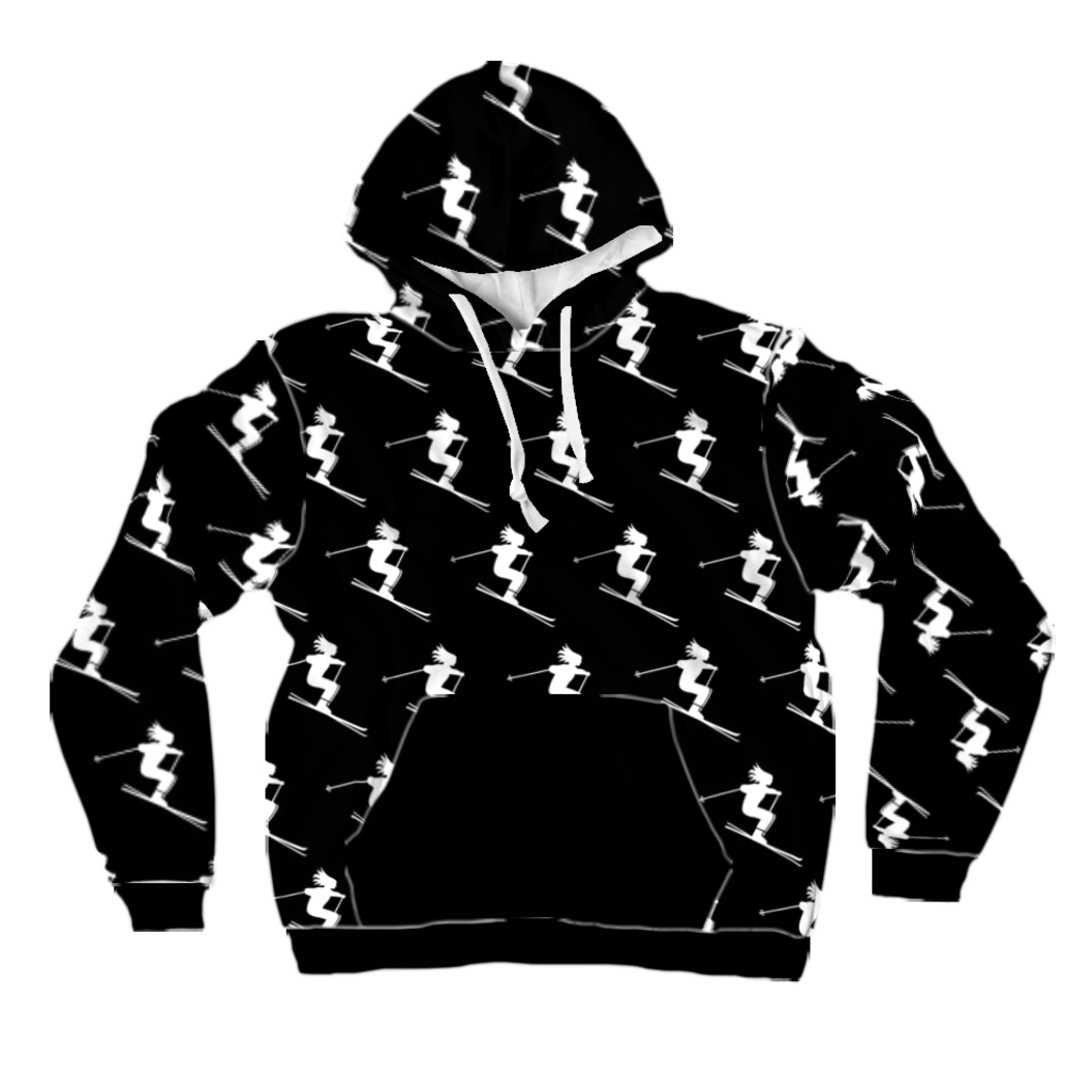 All-Over Print Pullover Hoodie - Skiers Black and White