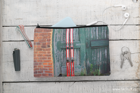 Red Skis and Green Door - Accessory Pouch w T-bottom