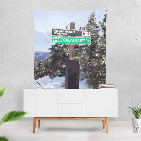 Skiing Trail Signs - Wall Tapestry