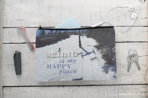 Skiing Is My Happy Place - Accessory Pouch w T-bottom